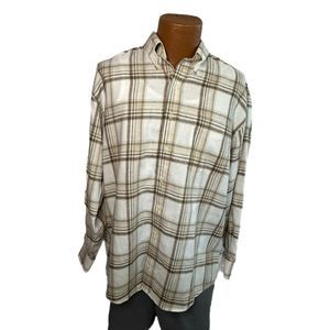 Jos. A. Bank White & Brown Plaid Long-sleeve Dress Shirt, Large, Pre-owned